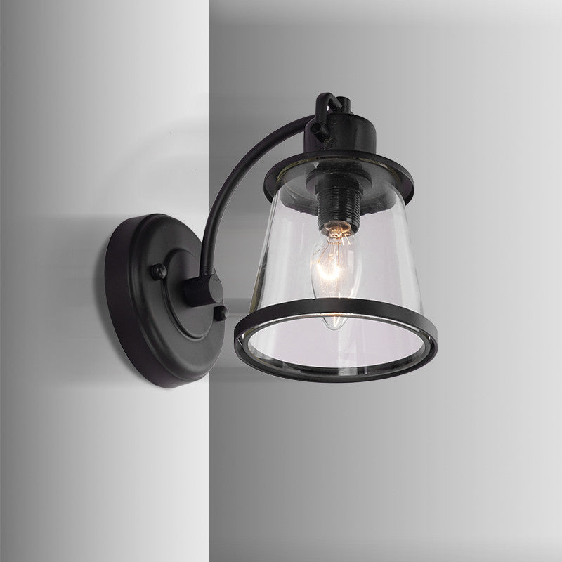 Verjüngte Flurwandmontierte Lampe Vintage klares Glas 1 Glühbirne Schwarzes Leuchtenlicht