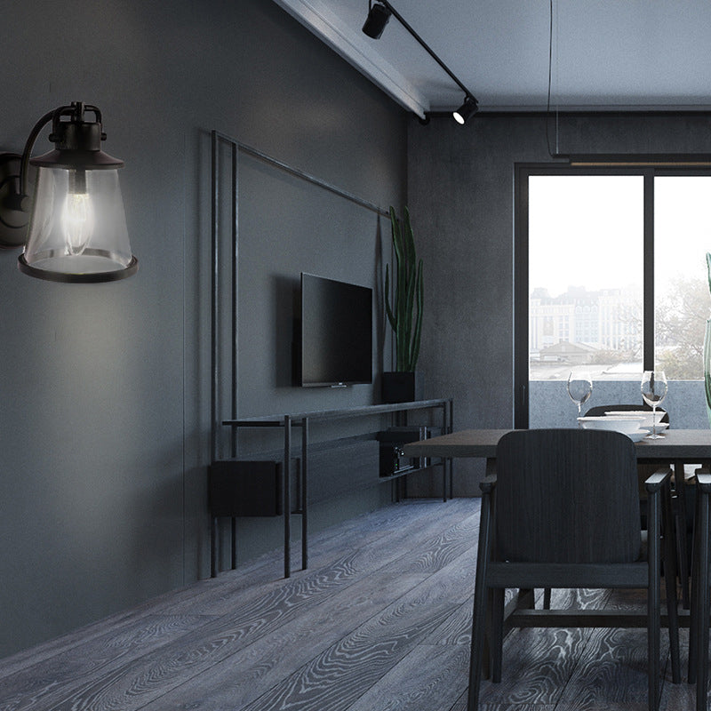 Verjüngte Flurwandmontierte Lampe Vintage klares Glas 1 Glühbirne Schwarzes Leuchtenlicht