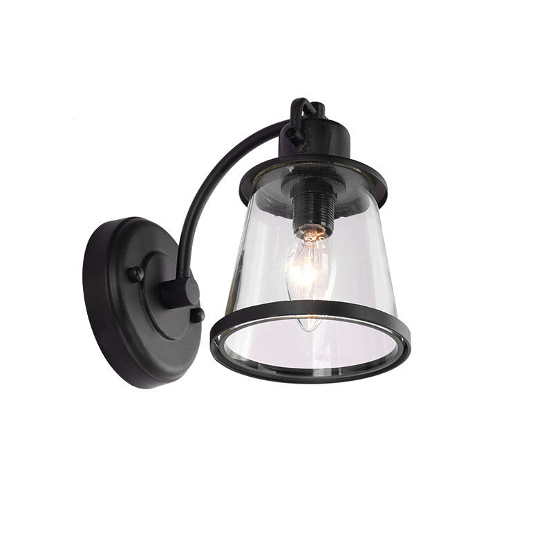 Verjüngte Flurwandmontierte Lampe Vintage klares Glas 1 Glühbirne Schwarzes Leuchtenlicht