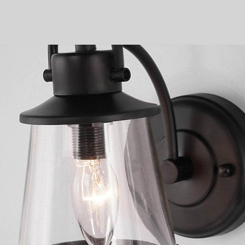 Verjüngte Flurwandmontierte Lampe Vintage klares Glas 1 Glühbirne Schwarzes Leuchtenlicht
