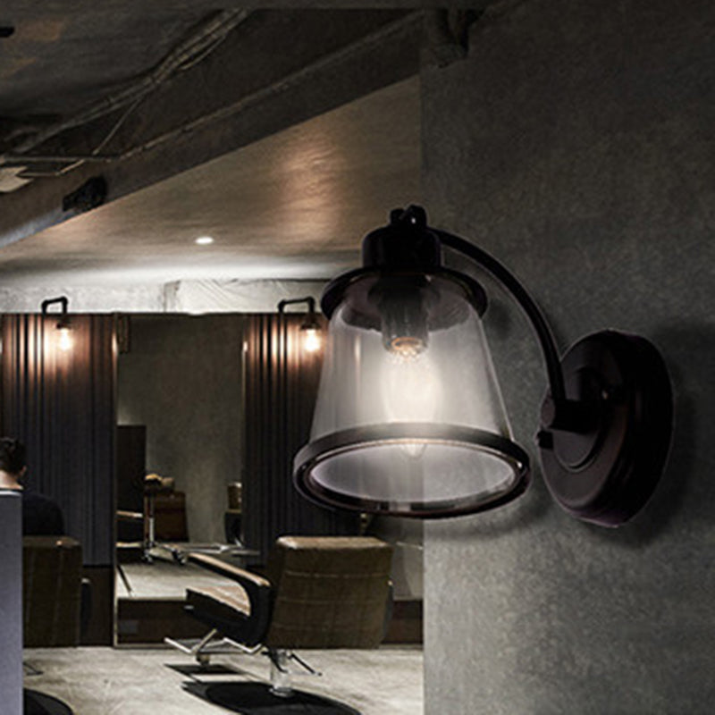Verjüngte Flurwandmontierte Lampe Vintage klares Glas 1 Glühbirne Schwarzes Leuchtenlicht