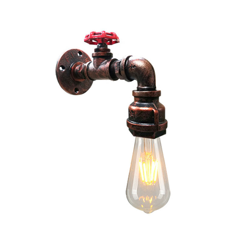 1-Light Faucet Shaped Pipe Wall Lamp Industrial Metal Wall Lighting Fixture for Foyer