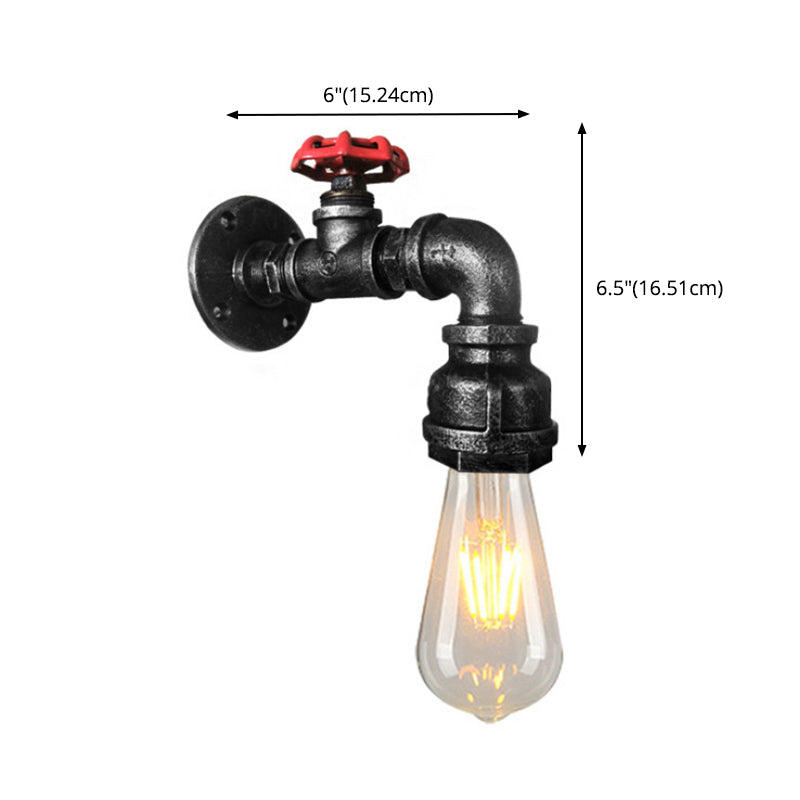 1-Light Faucet Shaped Pipe Wall Lamp Industrial Metal Wall Lighting Fixture for Foyer