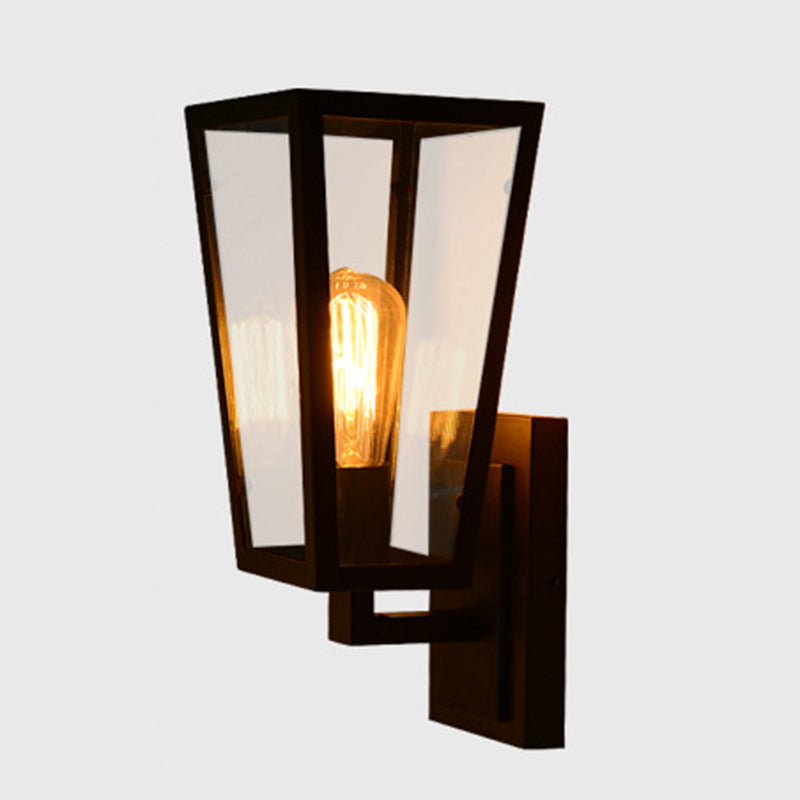 Trapezoid transparant glazen wandlicht vintage 1 kop gang wandmontage lamp in zwart