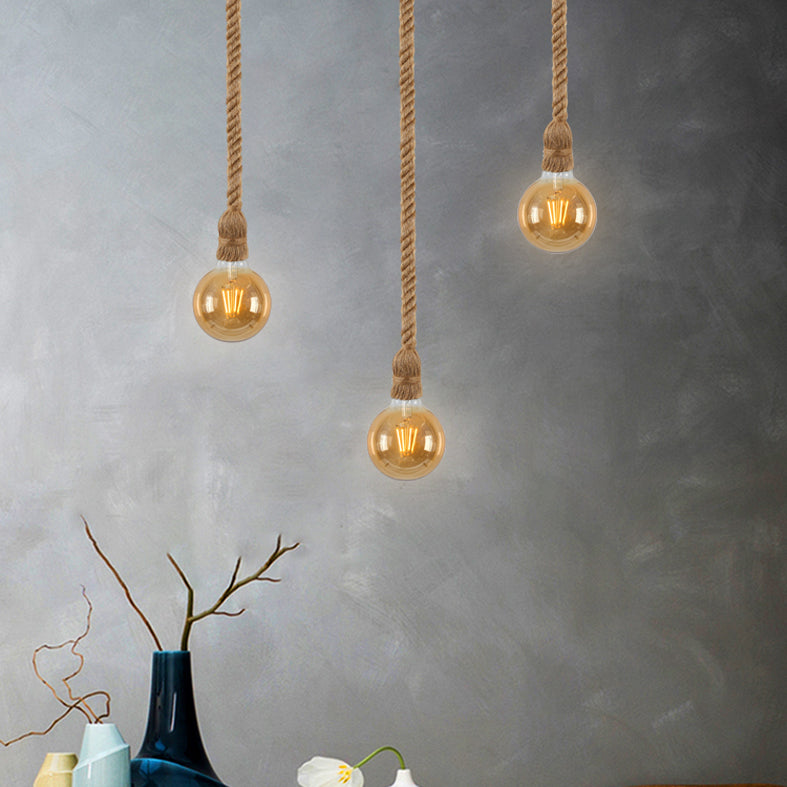 Vintage Bare Bulb Design Drop Lighting 1-Light Rope Pendant Light Fixture for Bar
