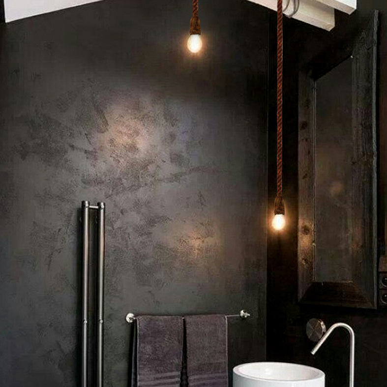 Vintage Bare Bulb Design Drop Lighting 1-Light Rope Pendant Light Fixture for Bar