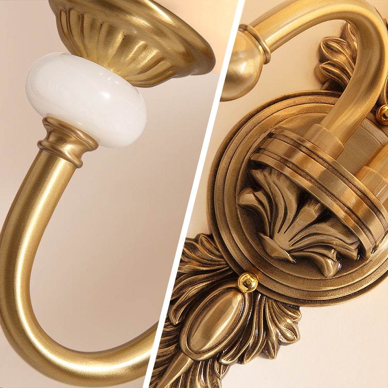 Copper Gold LED Wall Sconce in Modern Luxury Style Glass Indoor Wall Light with Jade Decoration