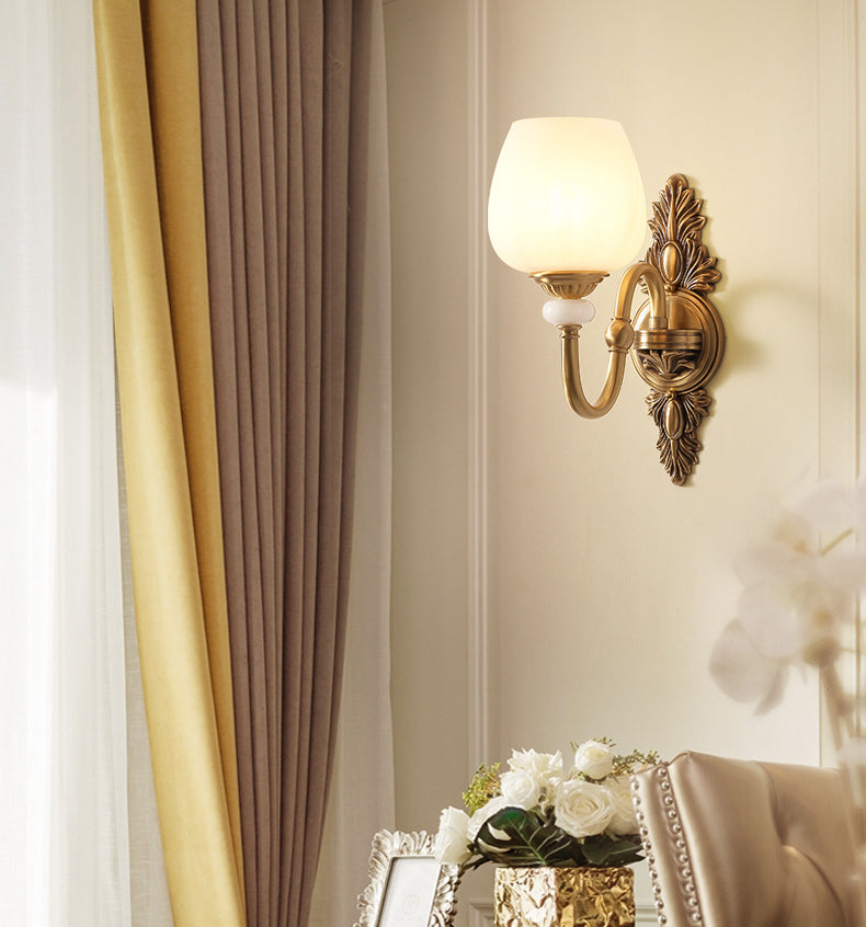 Copper Gold LED Wall Sconce in Modern Luxury Style Glass Indoor Wall Light with Jade Decoration