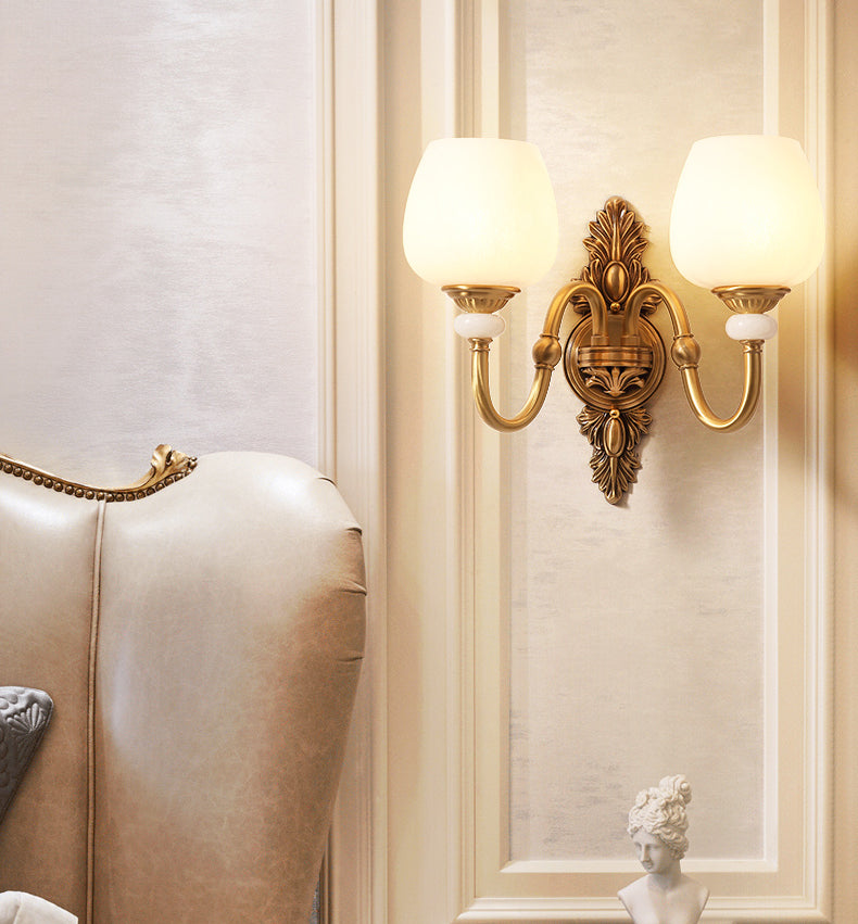 Copper Gold LED Wall Sconce in Modern Luxury Style Glass Indoor Wall Light with Jade Decoration