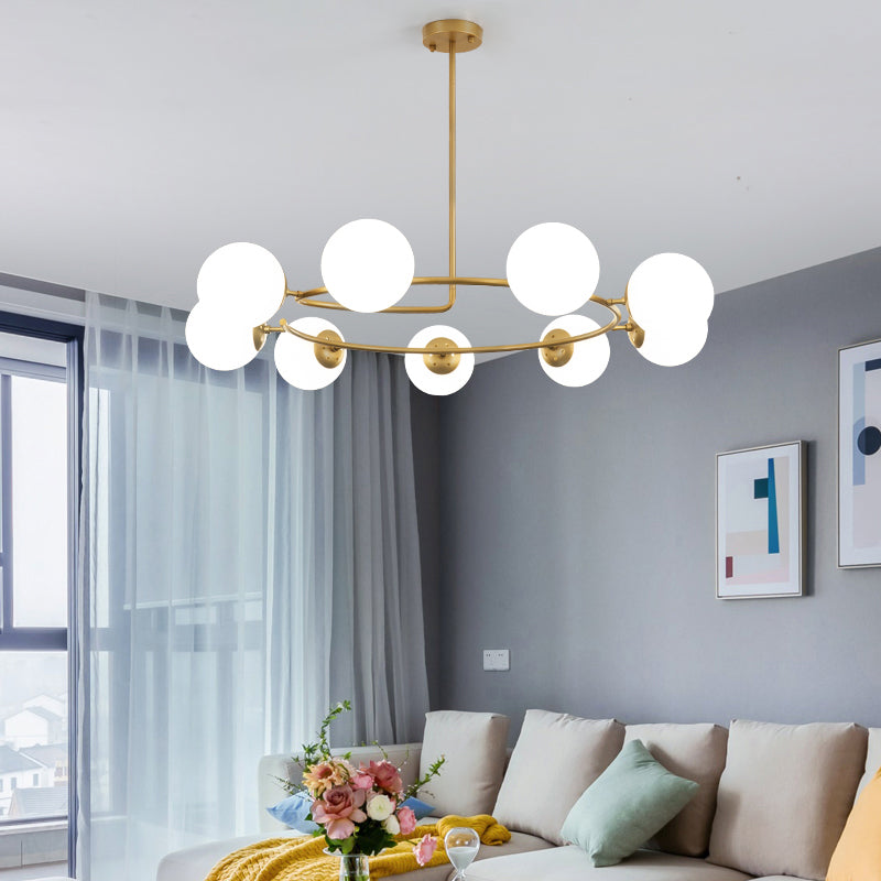 Sfera contemporanea lampada lampada lampada latte latte in vetro smerigliato 9 lampadine kit di luce sospesa in oro con design ad anello