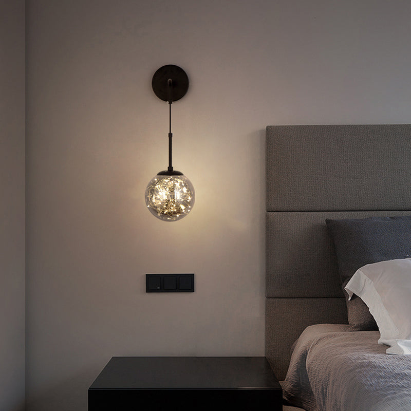 Modern Luxury Globe Wall Sconce 1-Light Wrought Iron LED Wall Light for Living Room