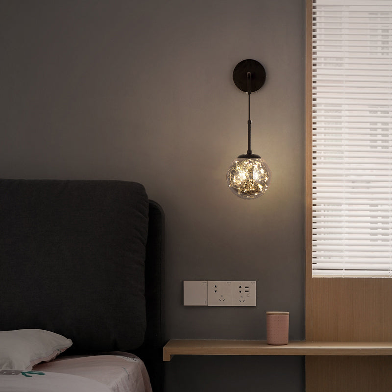 Modern Luxury Globe Wall Sconce 1-Light Wrought Iron LED Wall Light for Living Room