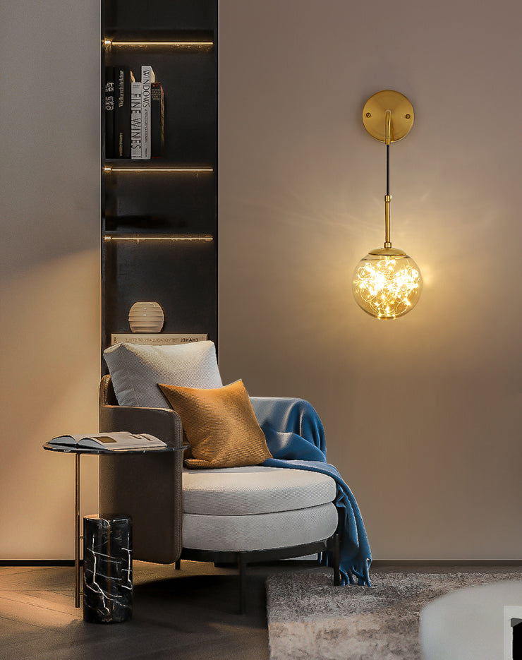 Modern Luxury Globe Wall Sconce 1-Light Wrought Iron LED Wall Light for Living Room