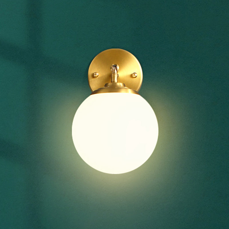 Gold Globe Wall Lamp in Modern Simplicity Copper 1-Light Wall Sconce with Frosted Glass Shade