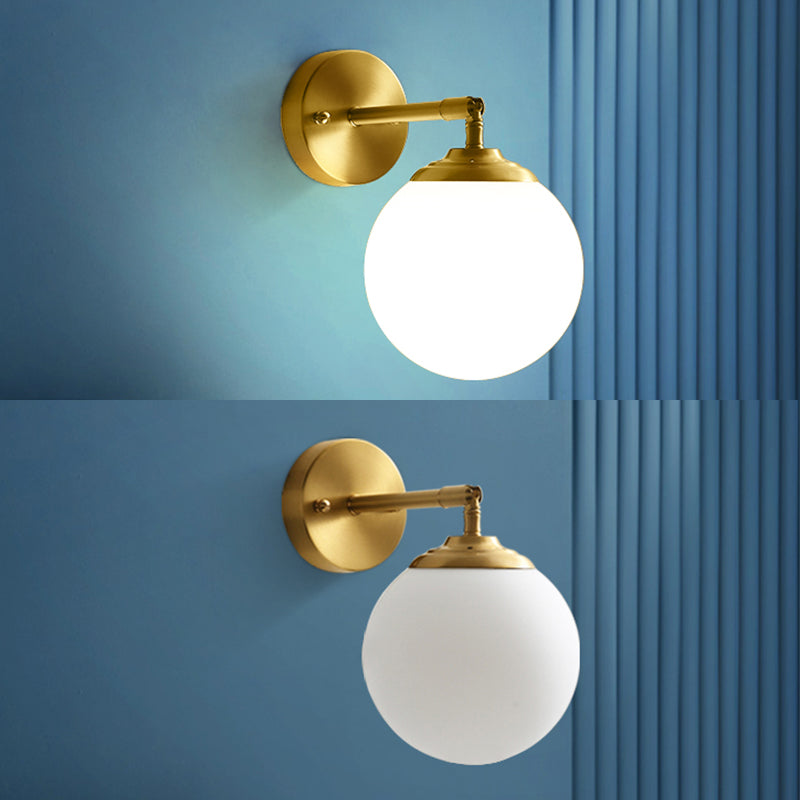Gold Globe Wall Lamp in Modern Simplicity Copper 1-Light Wall Sconce with Frosted Glass Shade