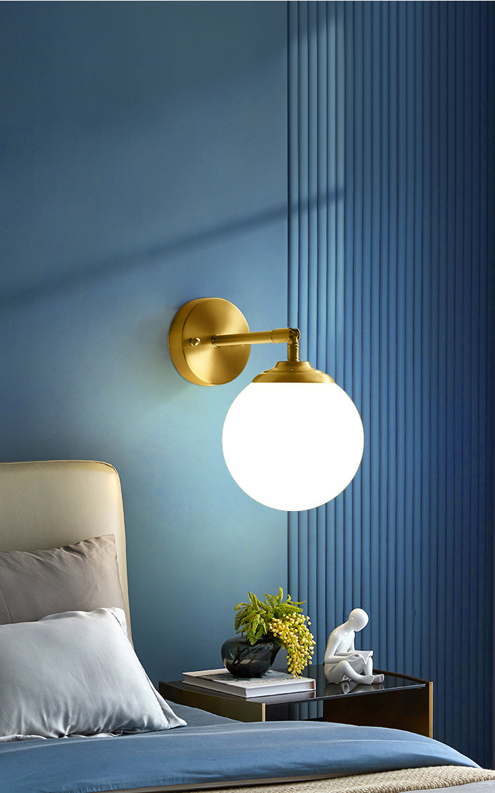 Gold Globe Wall Lamp in Modern Simplicity Copper 1-Light Wall Sconce with Frosted Glass Shade