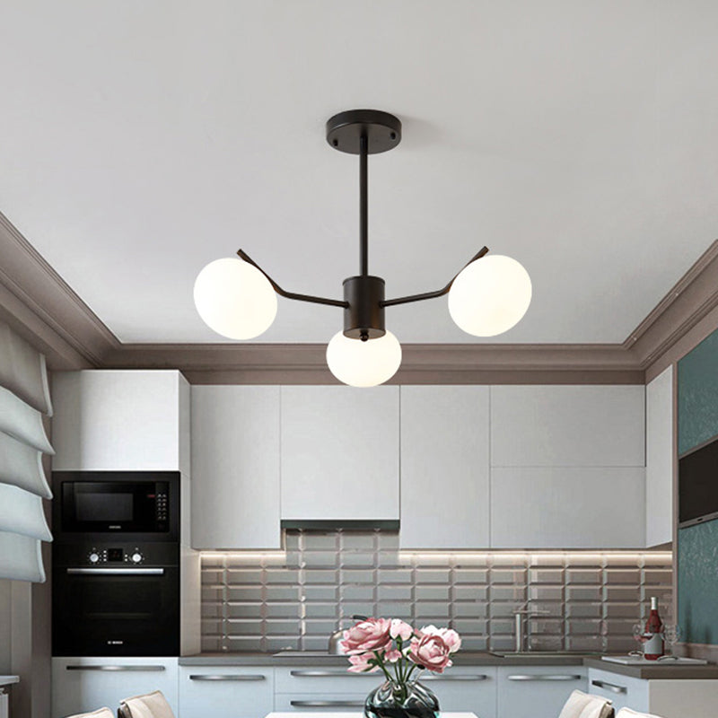 Black/Coffee Ball Hanging Chandelier Modern 3/6 Bulbs Opal Frosted Glass Pendant Ceiling Light for Bedroom