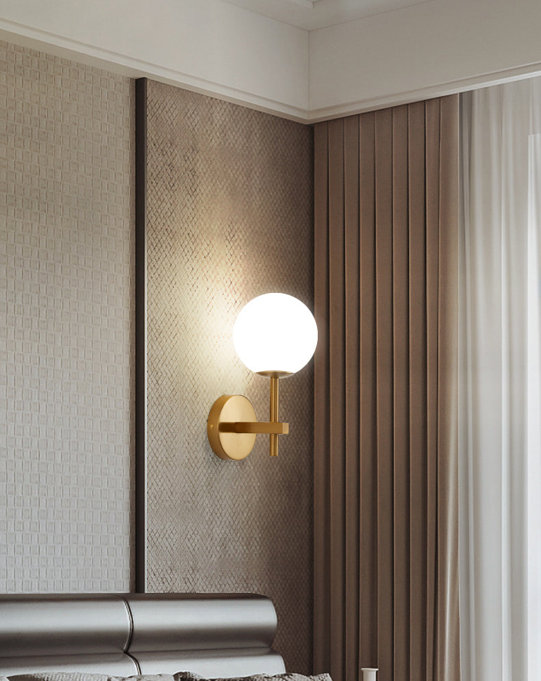 Gold 1-Light Wall Sconce in Modern Concise Style Aluminium Globe Wall Lamp with Glass Shade