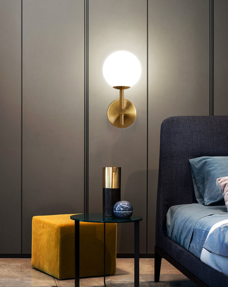 Gold 1-Light Wall Sconce in Modern Concise Style Aluminium Globe Wall Lamp with Glass Shade