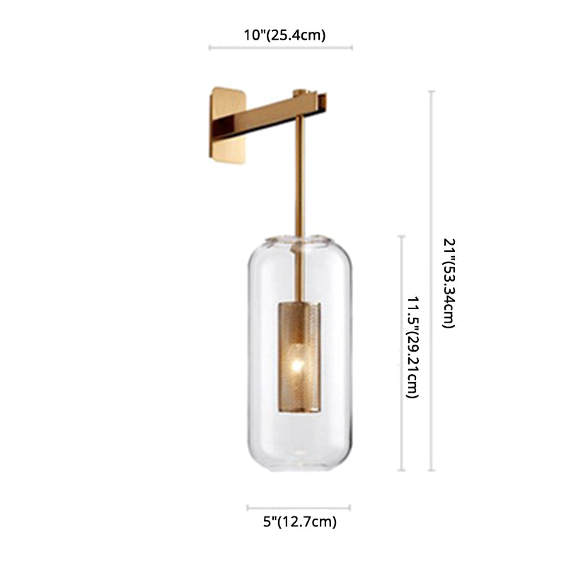 Simplicity-Style Cylindrical Wall Light Sconce Glass Bedroom Wall Lighting Fixture