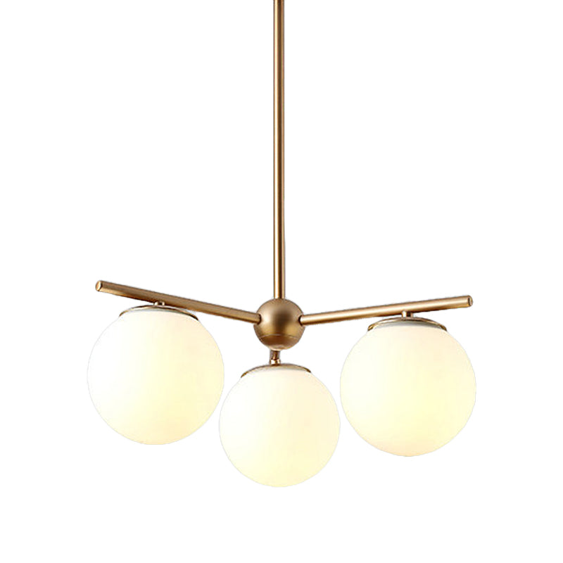 Globe Hanging Chandelier Modern White Frosted Glass 3 Lights Gold Ceiling Pendant Lamp for Bedroom