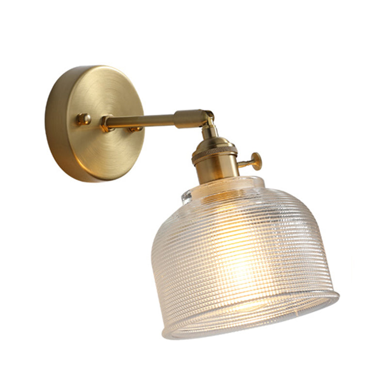 Brass Contemporary Armed Wall Mounted Light Fixture 1-Light Glass Sconce Light for Bedroom