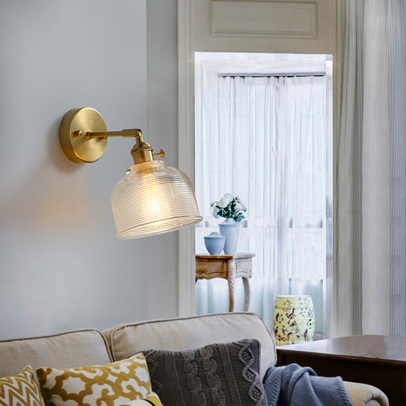 Brass Contemporary Armed Wall Mounted Light Fixture 1-Light Glass Sconce Light for Bedroom