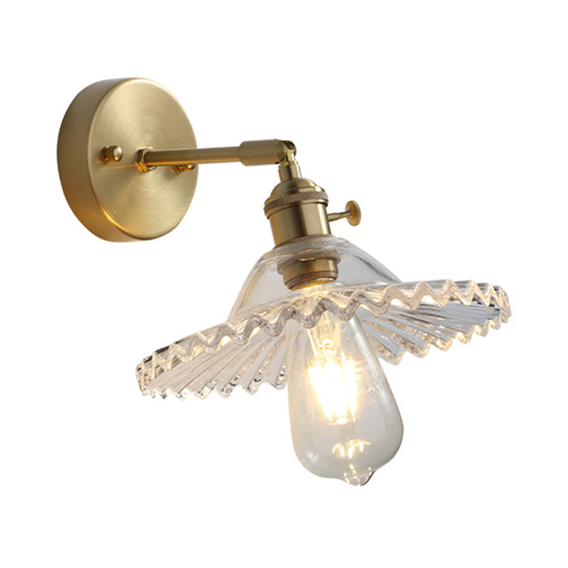 Brass Contemporary Armed Wall Mounted Light Fixture 1-Light Glass Sconce Light for Bedroom