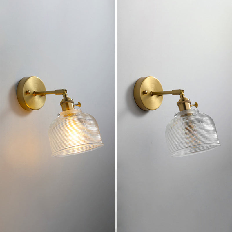 Brass Contemporary Armed Wall Mounted Light Fixture 1-Light Glass Sconce Light for Bedroom