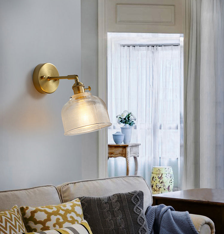 Brass Contemporary Armed Wall Mounted Light Fixture 1-Light Glass Sconce Light for Bedroom