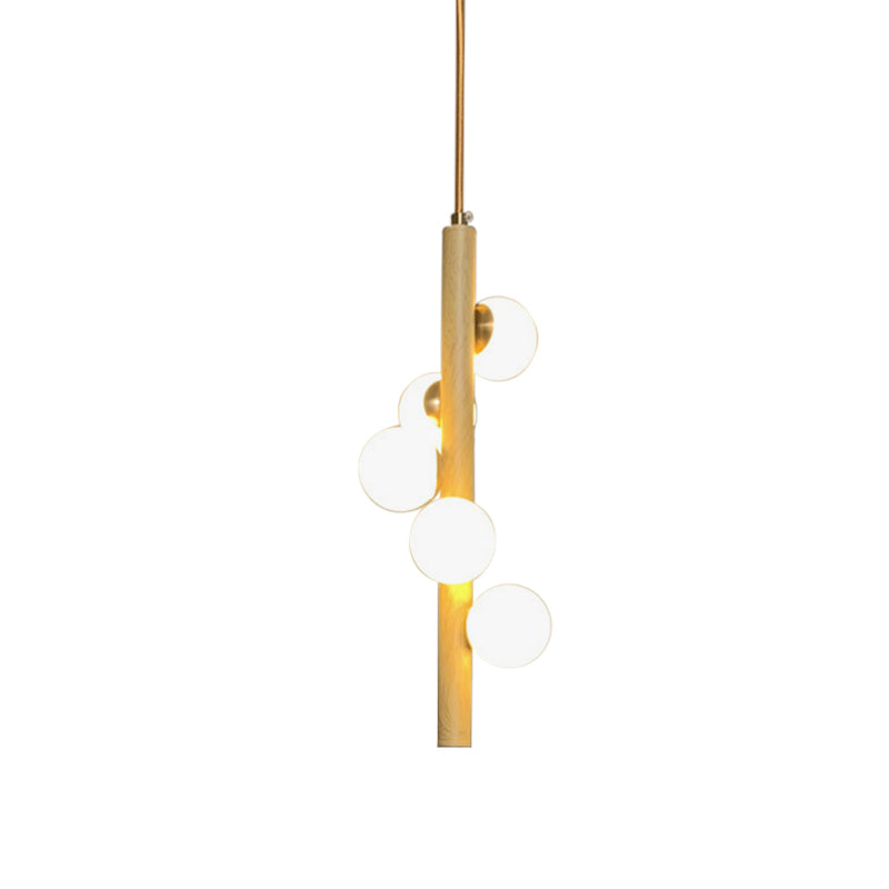 TUBE WOOD CHANDELIER LICHING DESTURS ASIAN STYLE 5 TEMPS BEIGE PLAFIC PLADIER POUR LA CHERIE DE VERRE OPAL BUBLE