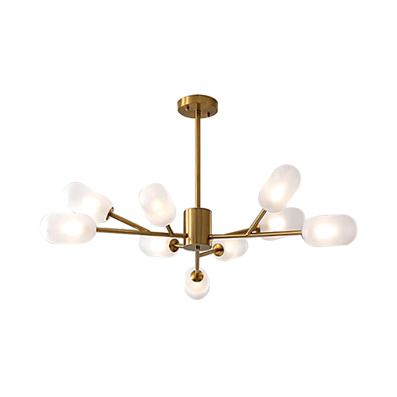 Contemporary Capsule Hanging Lighting Milk Frosted Glass 9 Bulbs Bedroom LED Chandelier Lamp in Gold