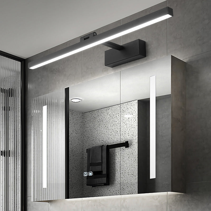 Moderna lampada da monte a parete lineare nero lampada da parete in metallo a 1 luce per bagno
