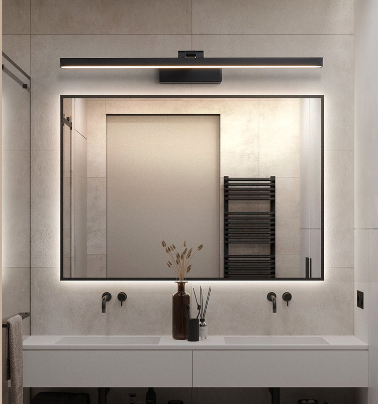 Moderna lampada da monte a parete lineare nero lampada da parete in metallo a 1 luce per bagno