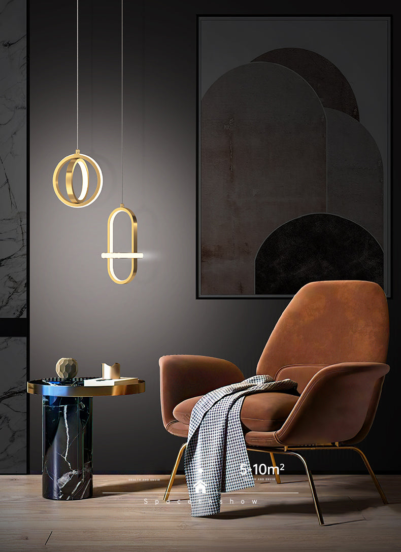 Metal Geometric Pendant Lighting Fixture Minimalist LED Pendant Ceiling Light for Bedroom