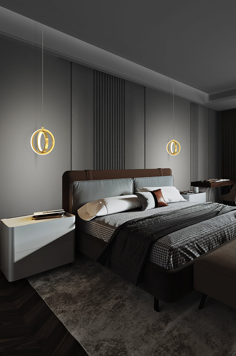 Metal Geometric Pendant Lighting Fixture Minimalist LED Pendant Ceiling Light for Bedroom