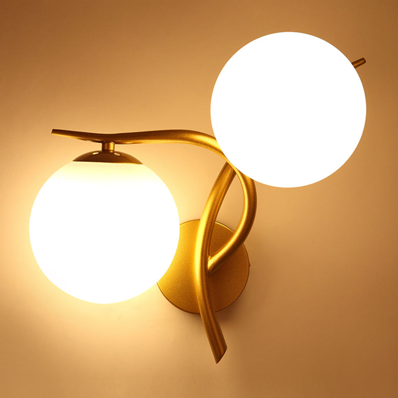 2-Light Sputnik Wall Sconce in Modern Luxury Style Wrought Iron Wall Light with White Glass Shade