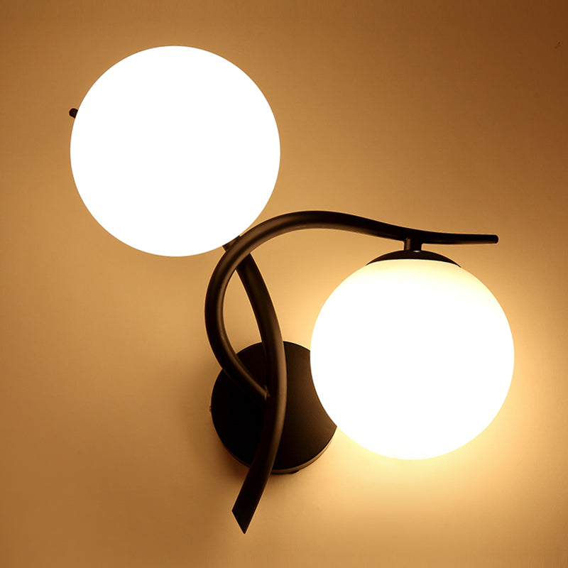 2-Light Sputnik Wall Sconce in Modern Luxury Style Wrought Iron Wall Light with White Glass Shade