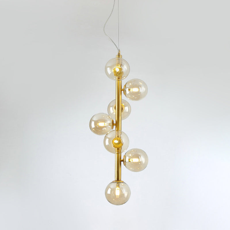 Cognac/Clear Glass Ball Ceiling Chandelier Modern 7 Heads LED Hanging Pendant Light in Gold for Living Room