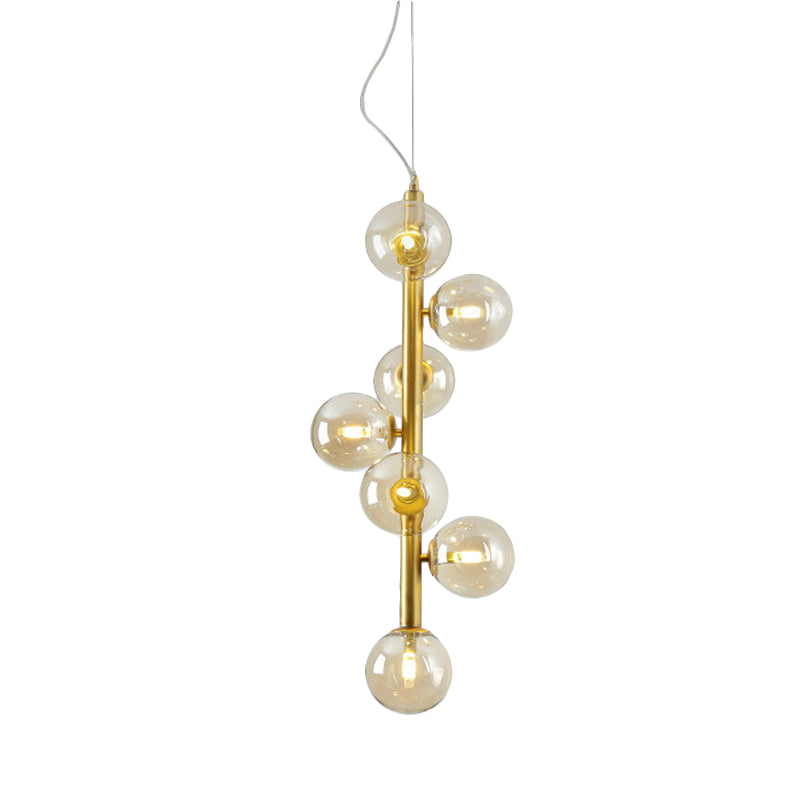 Cognac/Clear Glass Ball Ceiling Chandelier Modern 7 Heads LED Hanging Pendant Light in Gold for Living Room
