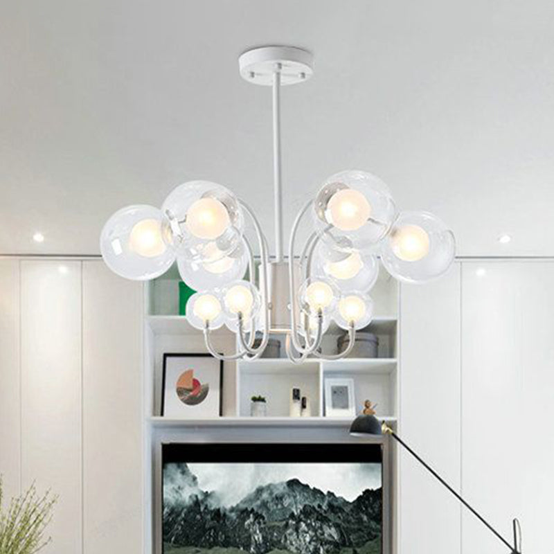 Modernist 12 Heads Chandelier Lighting White Round LED Hanging Pendant Lamp with Clear Glass Shade for Living Room