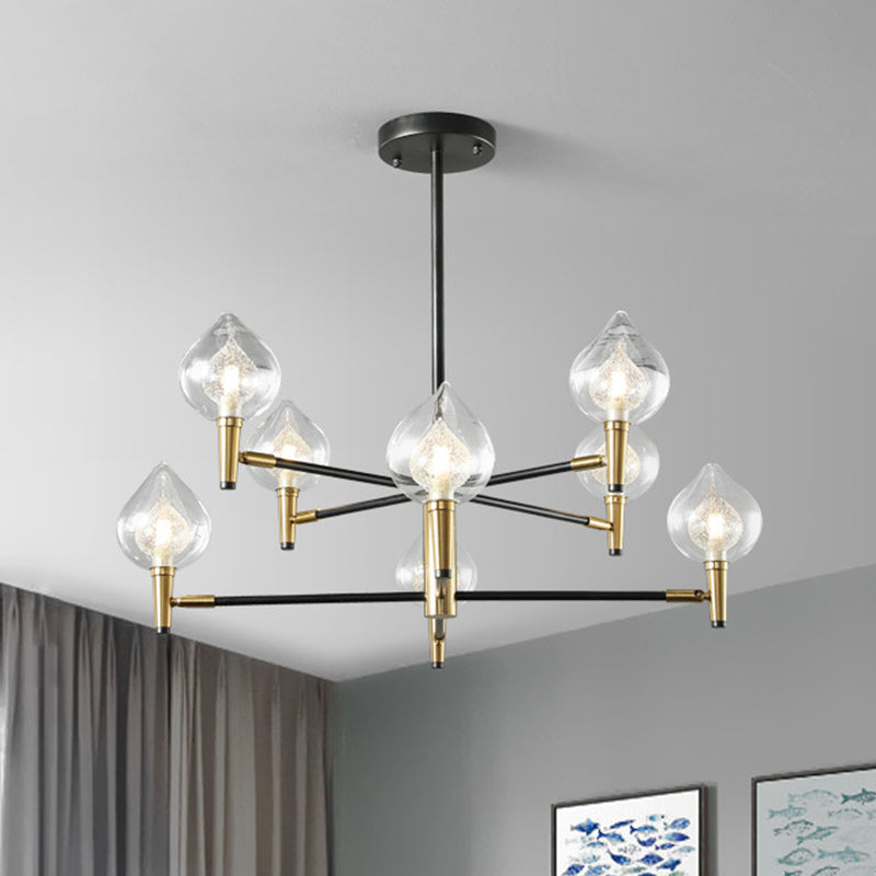 Lampada il lampadario lacrima modernista vetro trasparente 6/8 teste nere e oro a soffitto appeso