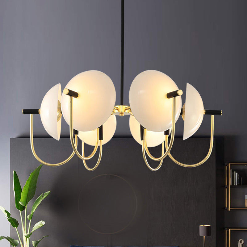 Opal Glass Dome Chandelier Lighting Modernisme 3/6 têtes Plafond Pendre Lumière en noir et or
