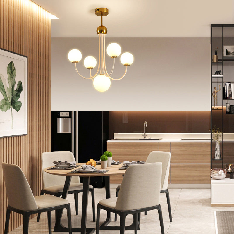 Lampadario a soffitto sferico in vetro bianco sferico contemporaneo 5/7 lampadario appeso in oro