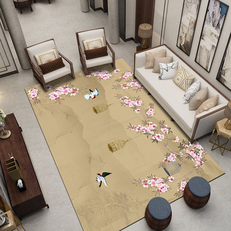 Multicolor Shabby Chic Area Carpet Polyester Plant Print Indoor Rug Anti-Slip Backing Carpet for Living Room