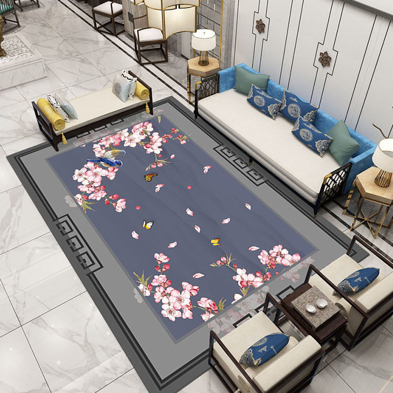 Multicolor Shabby Chic Area Carpet Polyester Plant Print Indoor Rug Anti-Slip Backing Carpet for Living Room