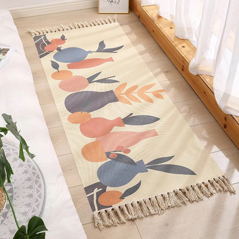 Apricot Tone Modern Indoor Rug Cotton Geometric Print Carpet Easy Care Rug for Home Decoration