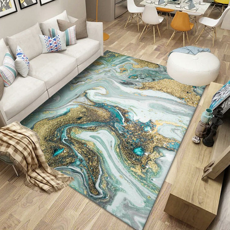 Contemporary Watercolor Printed Rug Individuality Funky Rectangle Indoor Carpet Polyester Anti-Slip Backing Rug for Living Room