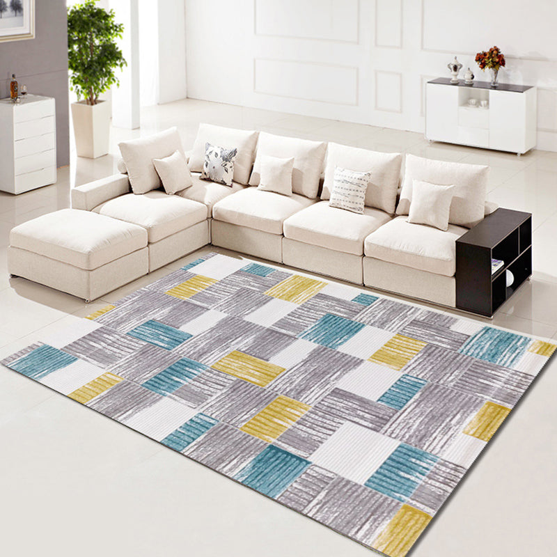 Contemporary Simplicity Rectangle Rug Trendy Geometric Printed Indoor Rug Polyester Non-Slip Backing Carpet for Living Room