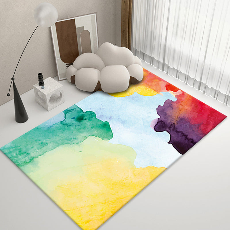 Gorgeous Artistic Rectangle Indoor Rug Contemporary Watercolor Printed Area Carpet Polyester Non-Slip Backing Rug for Living Room
